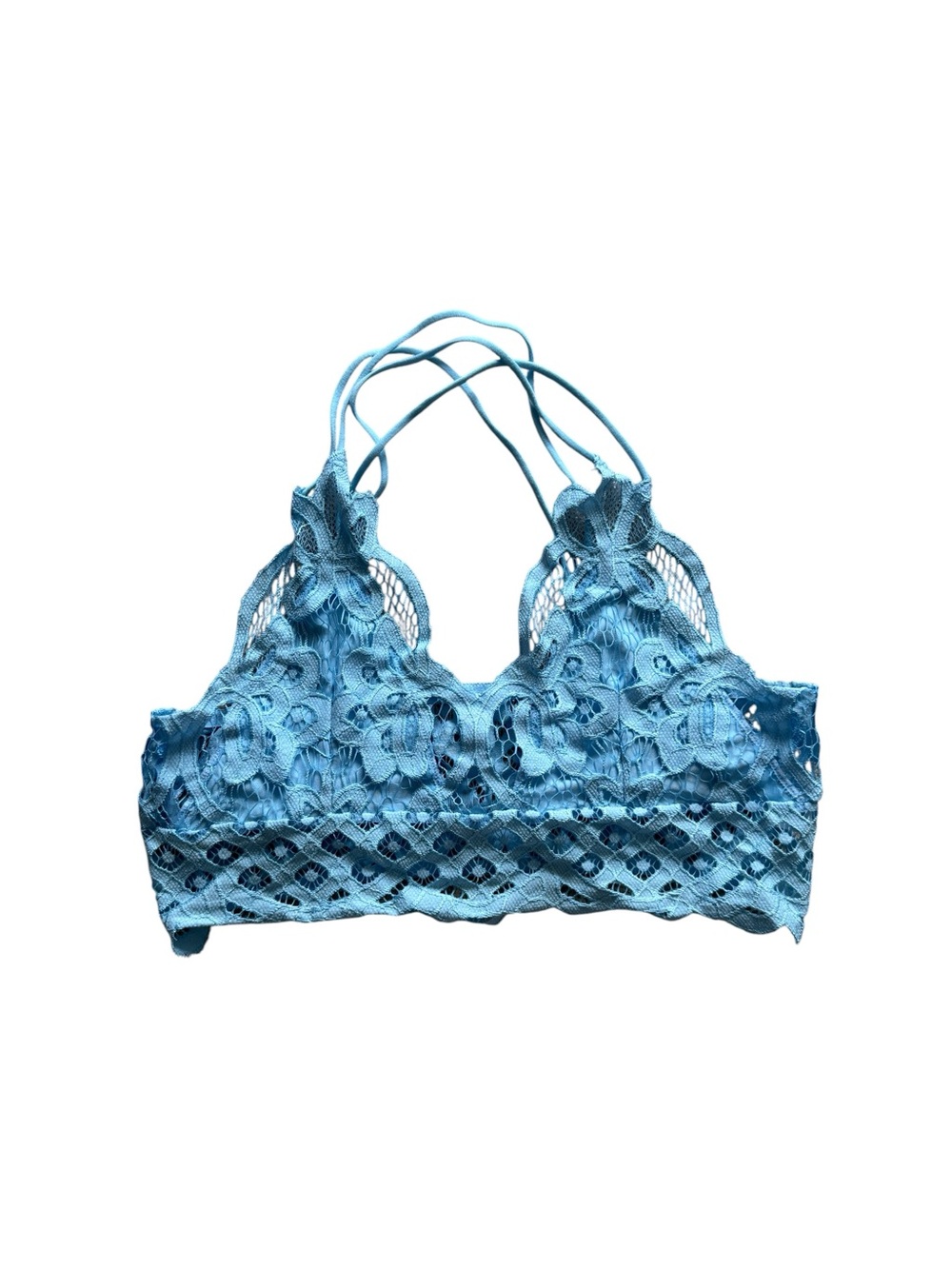 Blue Lace Bralette Womens Medium Floral Crochet Racerback Boho Festival Bra Top